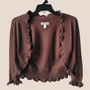 Vtg Y2K Dress Barn Brown Ruffle Trim Lightweight Cardigan Sweater Size Medium